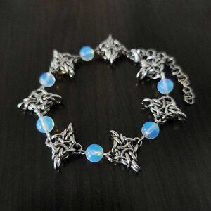 Silver star and blue opalites chainmail bracelet